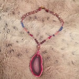 Handmade Jewelry One of a Kind Hot Pink Jasper and Dyed Clear quartz Beads